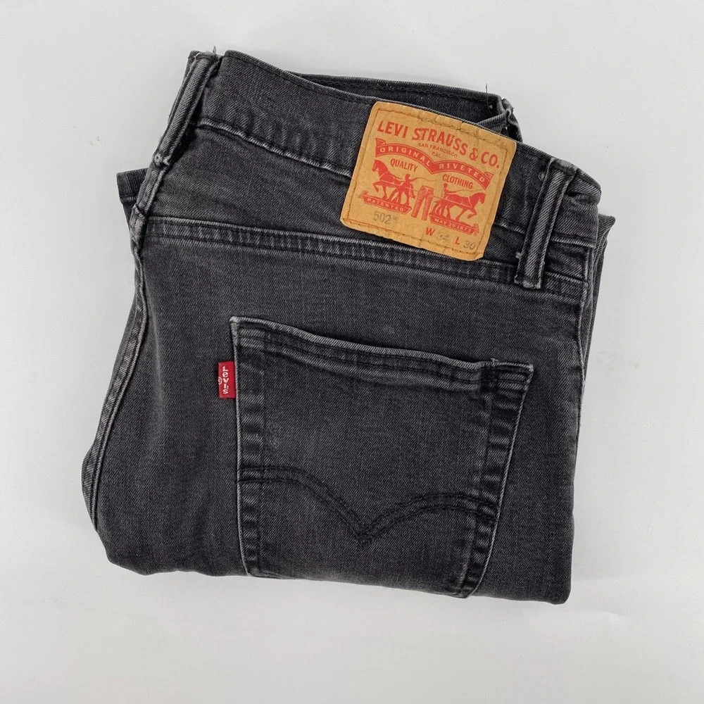 Levis 502 Taper Jeans Mens 34x28 Black Regular Fit‎ Stretch Denim 5-Pocket